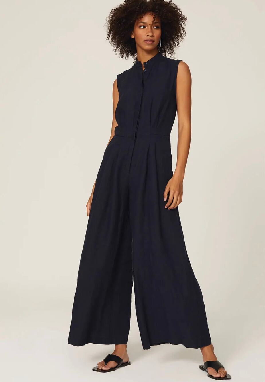 Mossi Linen Half Button Up Wide Leg Jumpsuit Size EU 34